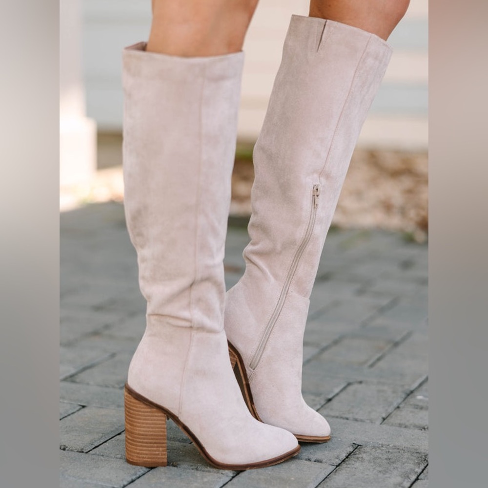 NEW WITH BOX CCOCCI Nicole SUEDE SLOUCH GREY/CREAM KNEE HIGH TALL BOOTS
